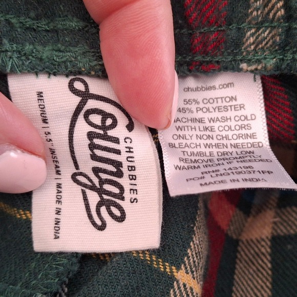 Chubbies Men's Plaid Flannel Pajama Set Short Sleeve Shirt Shorts Green Tan L/M - Picture 5 of 5